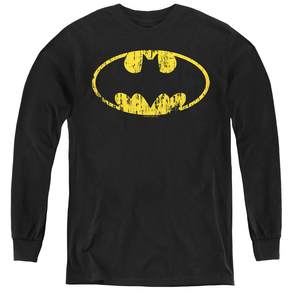 Batman - Classic Logo Distressed - Youth Long Sleeve Tee - Black