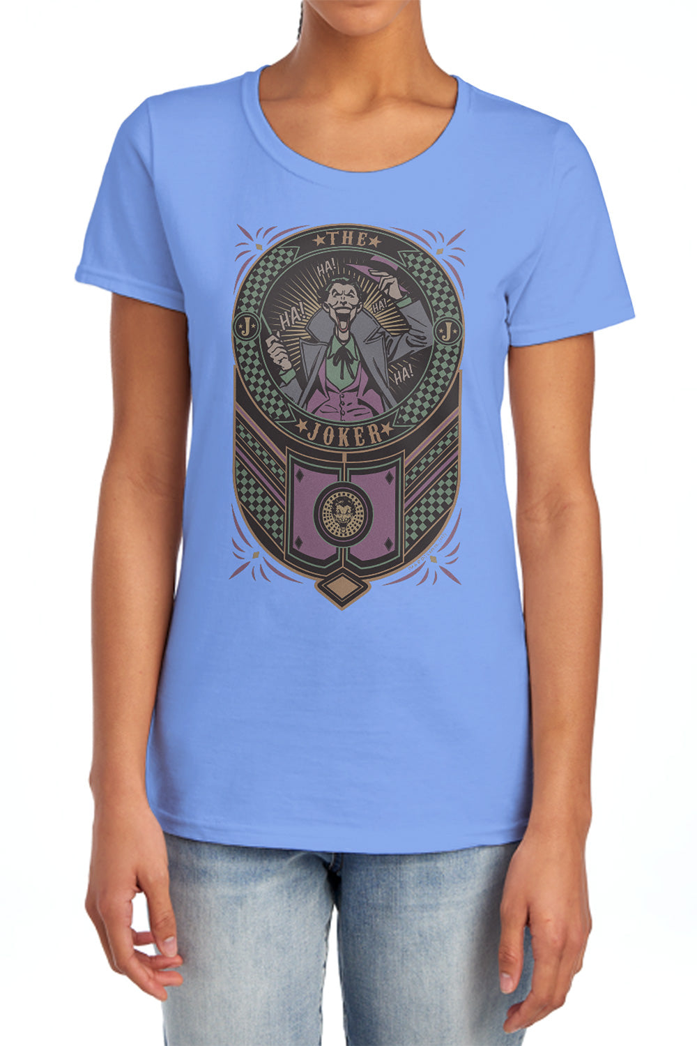 Batman - Joker Checkered Sign - Short Sleeve Womens Tee - Charcoal T-shirt