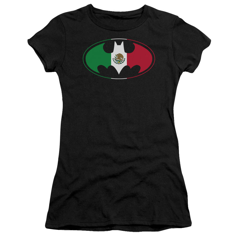 Batman - Mexican Flag Shield - Short Sleeve Junior Sheer - Black T-shirt