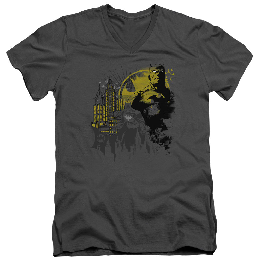 Batman - The Dark City - Short Sleeve Adult V-neck - Charcoal T-shirt