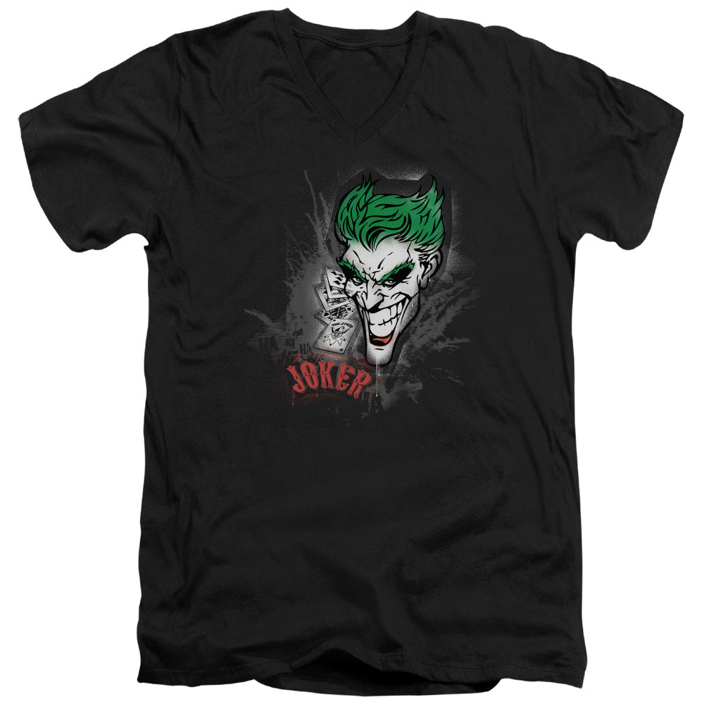 Batman - Joker Sprays The City - Short Sleeve Adult V-neck - Black T-shirt