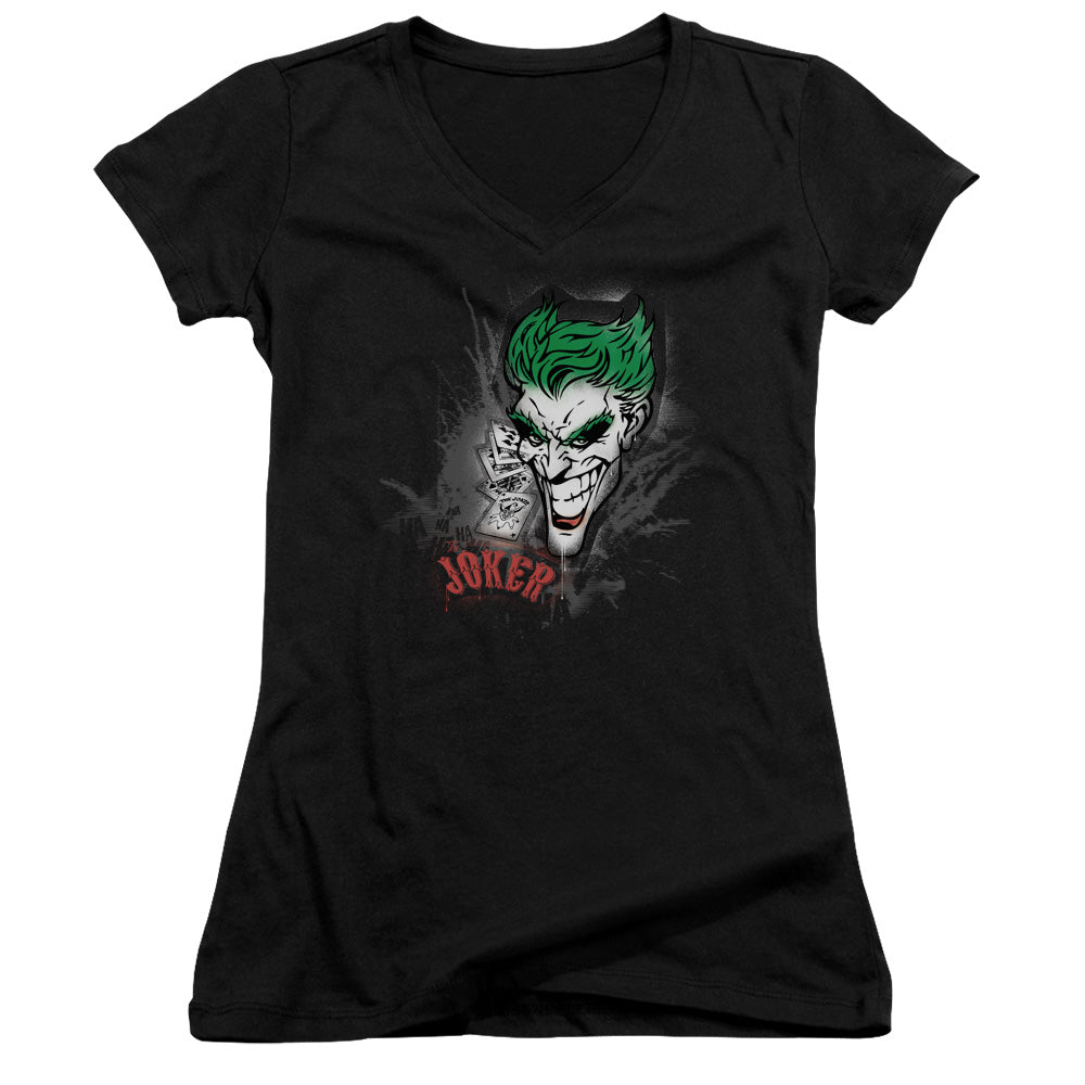 Batman Joker Sprays The City - Junior V-neck - Black