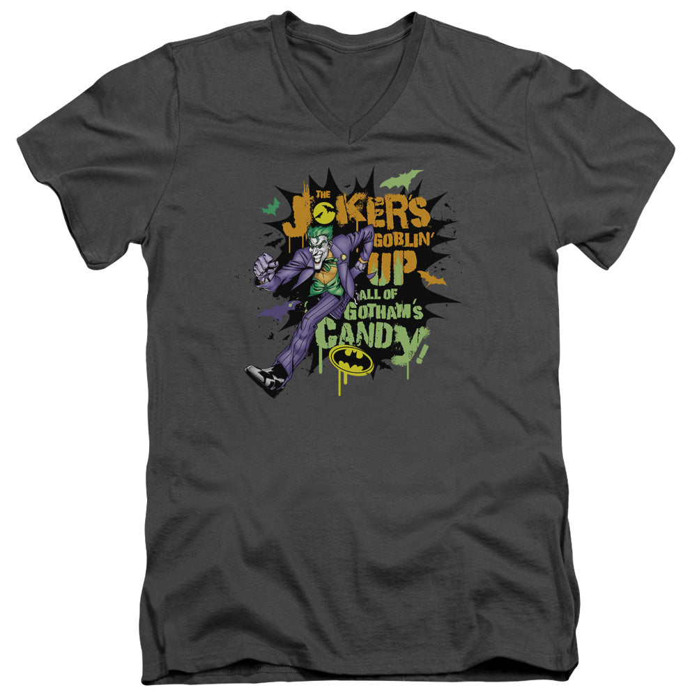 Batman - Goblin Candy - Short Sleeve Adult V-neck - Charcoal T-shirt