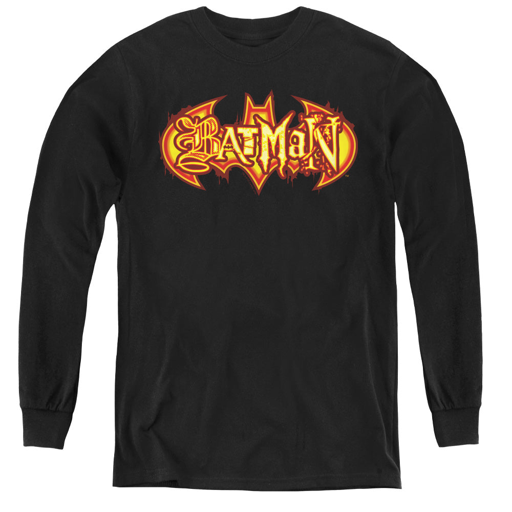 Batman - Fiery Shield - Youth Long Sleeve Tee - Black