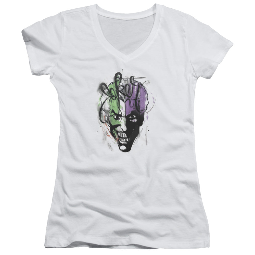 Batman - Joker Airbrush - Junior V-neck - White