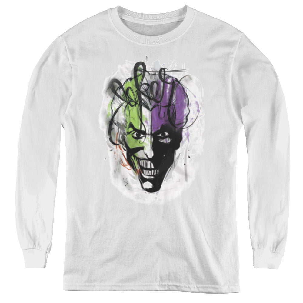 Batman - Joker Airbrush - Youth Long Sleeve Tee - White