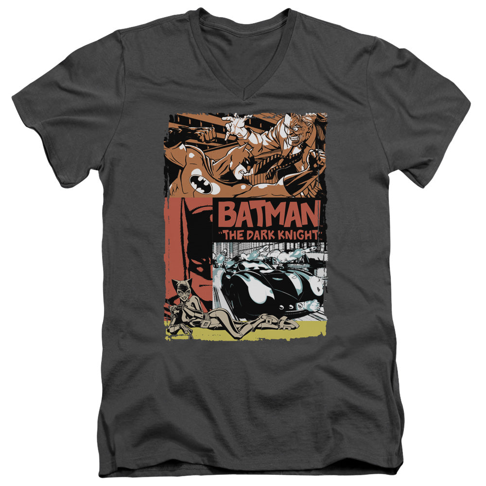 Batman - Old Movie Poster - Short Sleeve Adult V-neck - Charcoal T-shirt