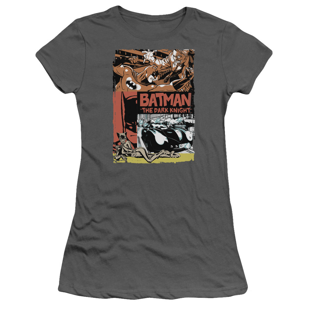 Batman - Old Movie Poster - Short Sleeve Junior Sheer - Charcoal T-shirt