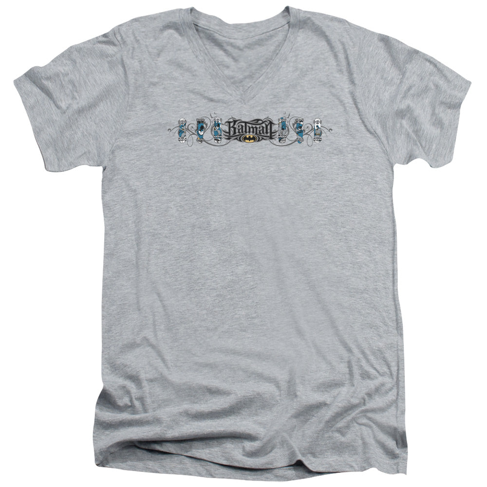 Batman - Skateboard Bats - Short Sleeve Adult V-neck - Athletic Heather T-shirt