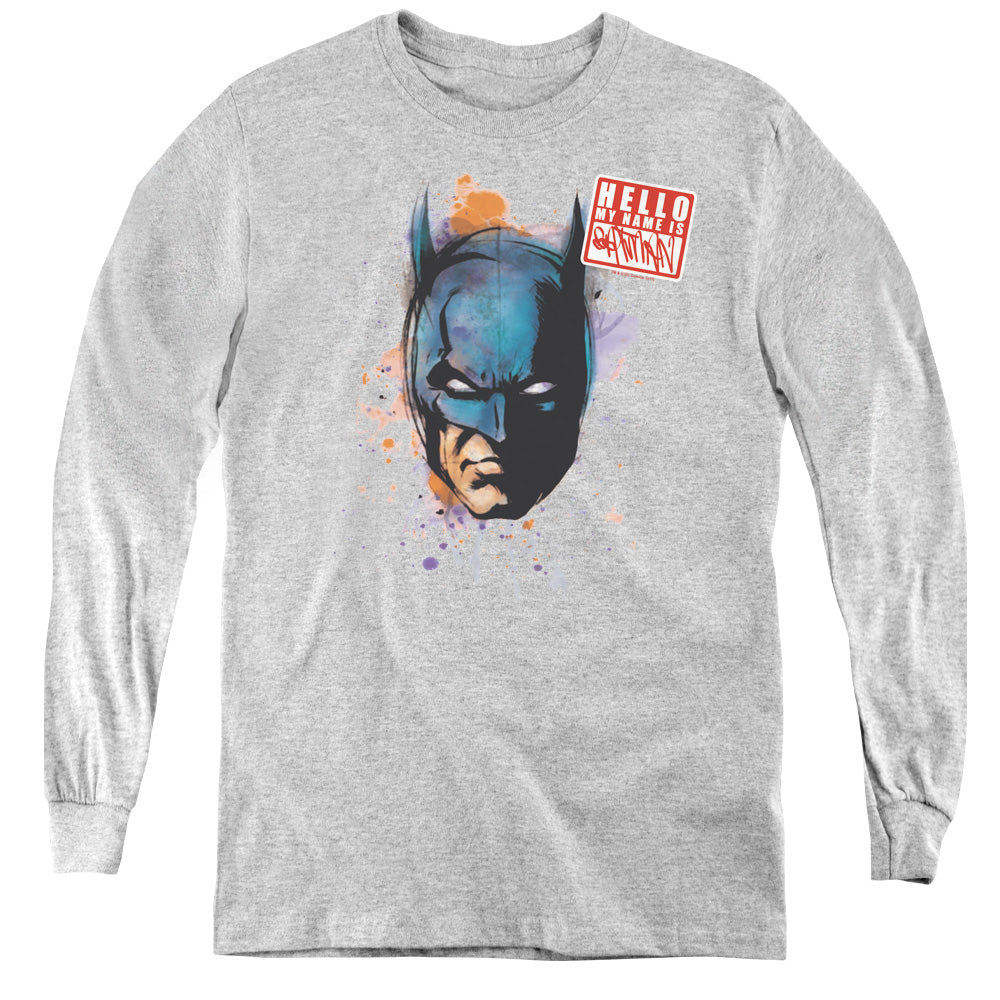 Batman - Hello - Youth Long Sleeve Tee - Athletic Heather