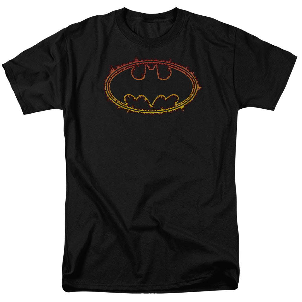 Batman - Flame Outlined Logo - Short Sleeve Adult 18/1 - Black T-shirt