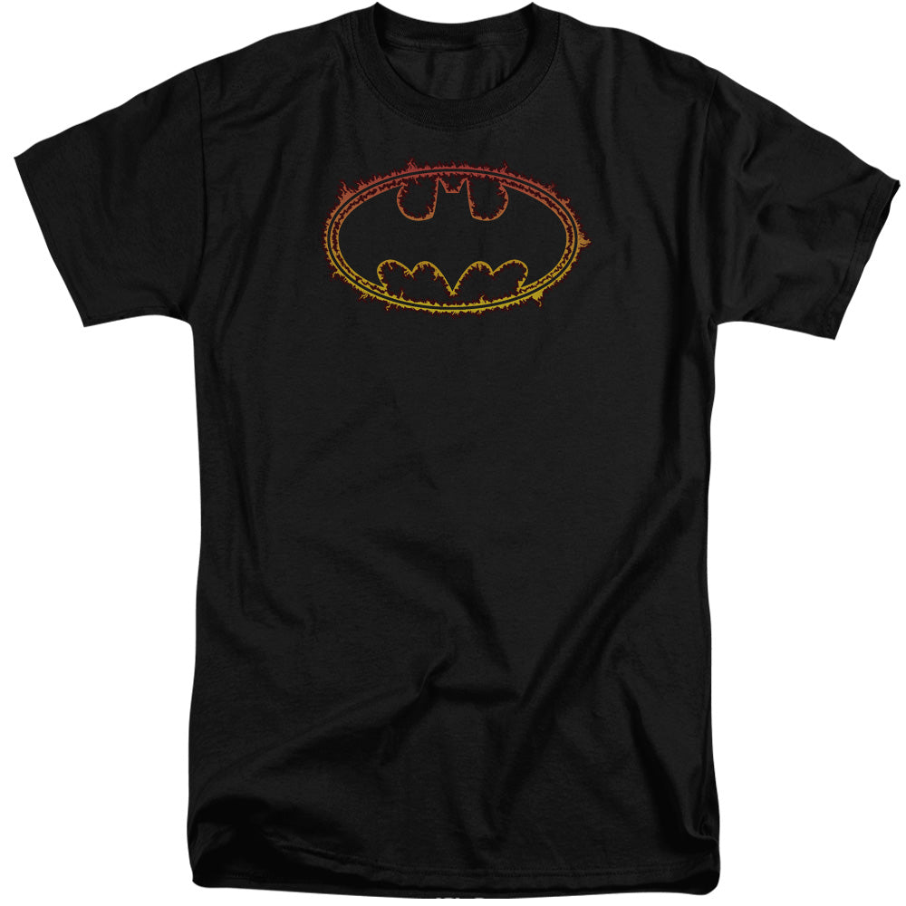 Batman - Flame Outlined Logo - Short Sleeve Adult Tall - Black T-shirt