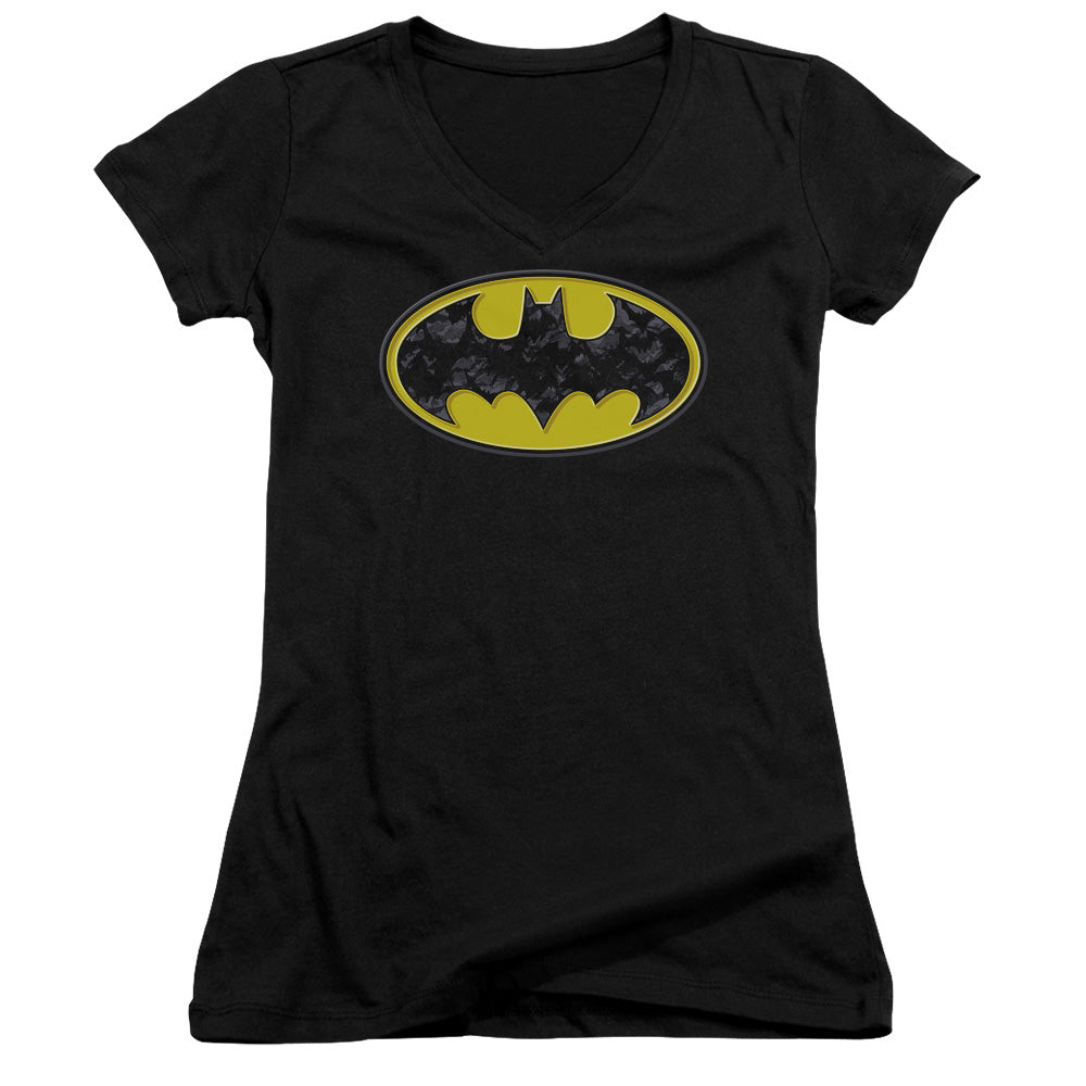 Batman - Bats In Logo - Junior V-neck - Black