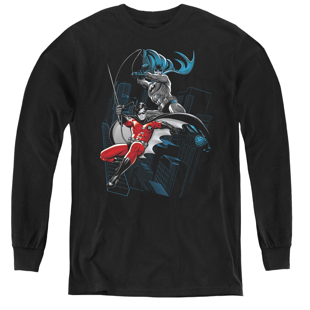 Batman - Black And White - Youth Long Sleeve Tee - Black