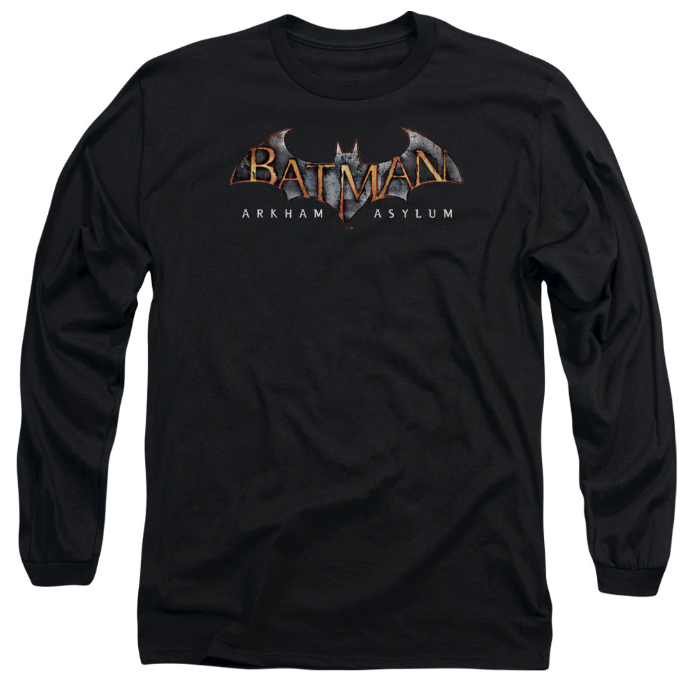 Batman Aa - Arkham Asylum Logo - Long Sleeve Adult 18/1 - Black T-shirt