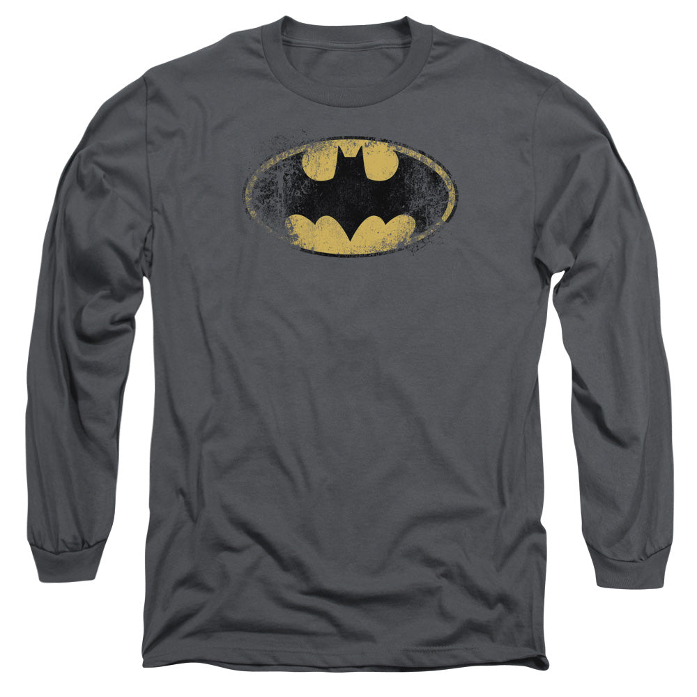 Batman - Destroyed Logo - Long Sleeve Adult 18/1 - Charcoal T-shirt