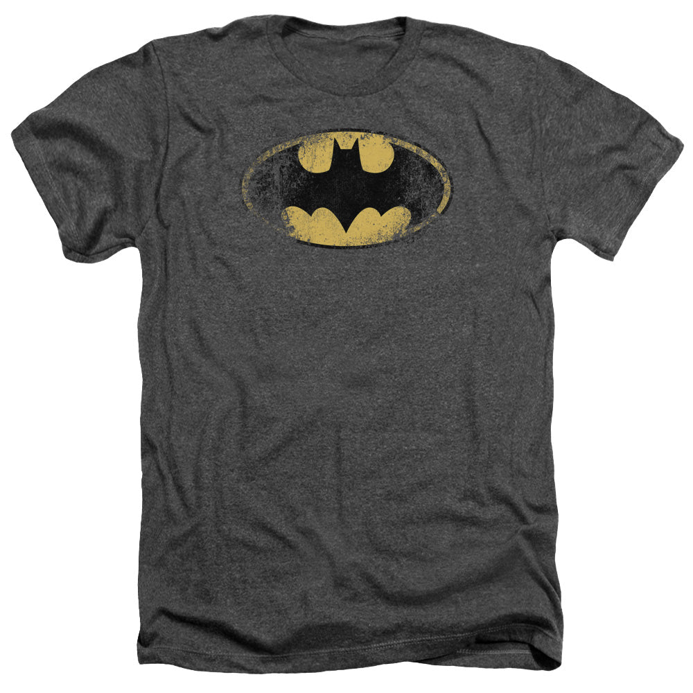 Batman - Destroyed Logo - Adult Heather - Charcoal