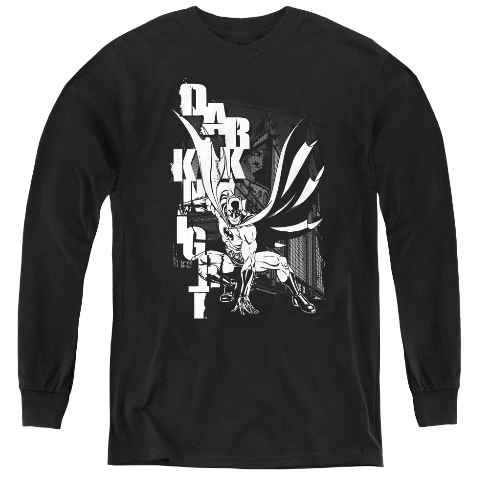 Batman - Vertical Letters - Youth Long Sleeve Tee - Black