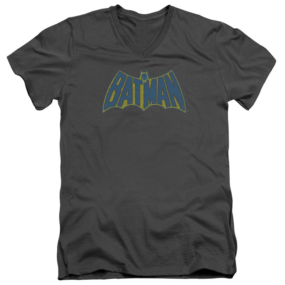 Batman - Sketch Logo - Short Sleeve Adult V-neck - Charcoal T-shirt