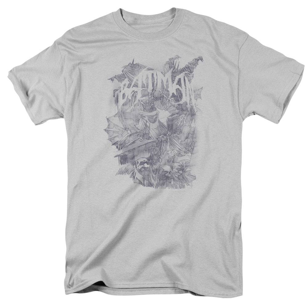 Batman - Pencil Bat Collage - Short Sleeve Adult 18/1 - Silver T-shirt