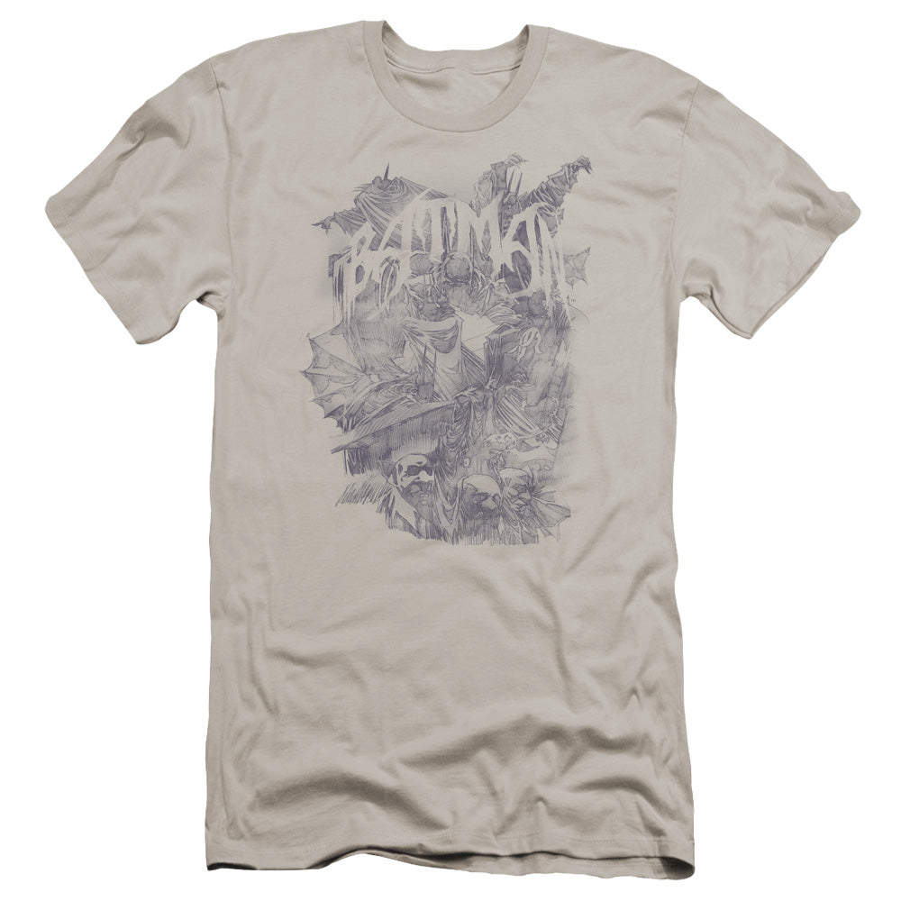 Batman - Pencil Bat Collage-premuim Canvas Adult Slim Fit 30/1 - Silver