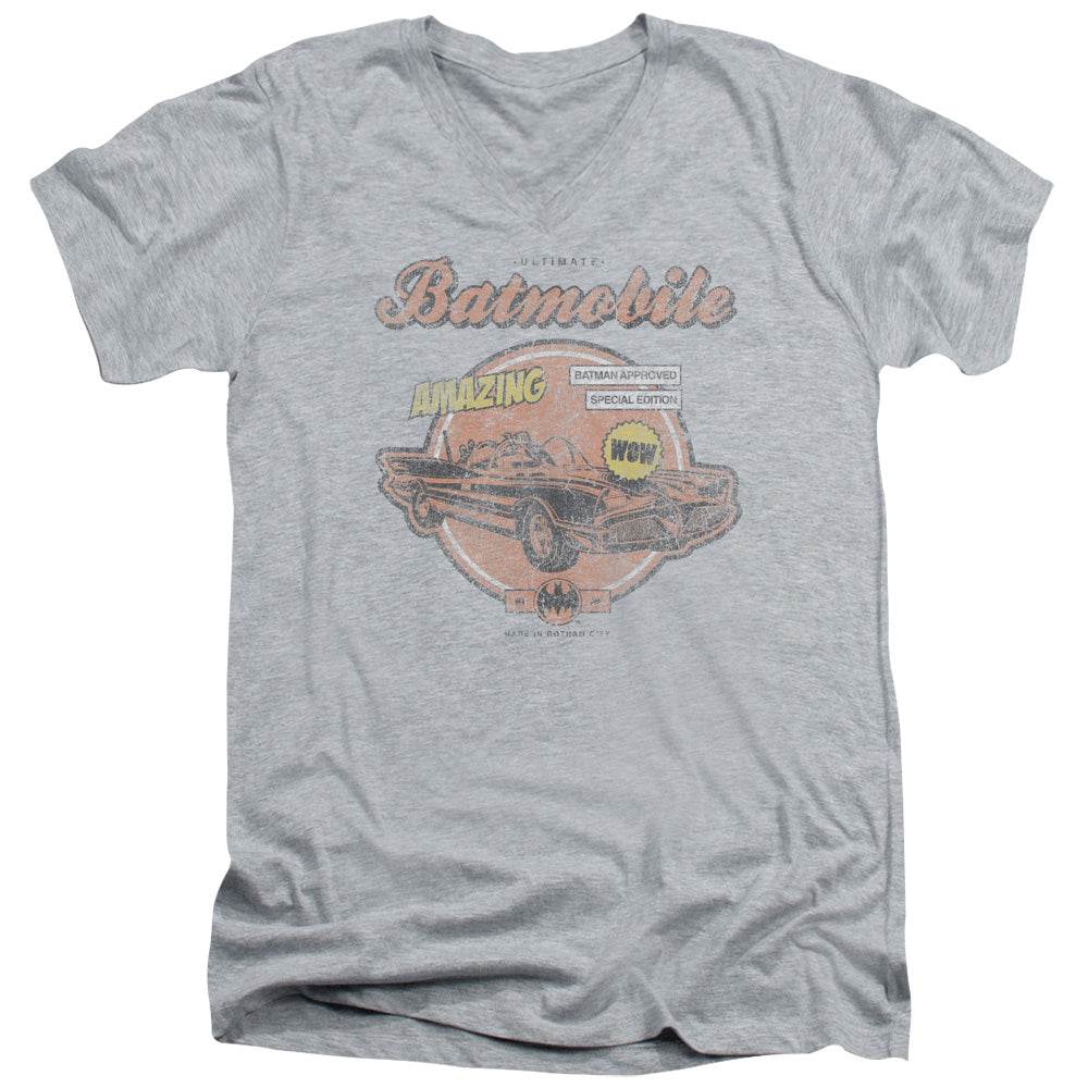 Batman - Amazing Batmobile - Short Sleeve Adult V-neck - Athletic Heather T-shirt
