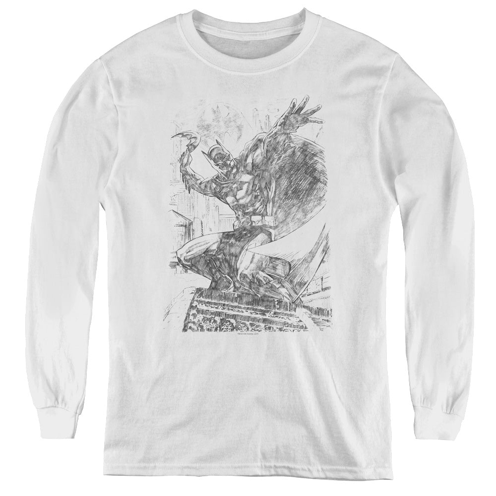 Batman - Pencil Batarang Throw - Youth Long Sleeve Tee - White