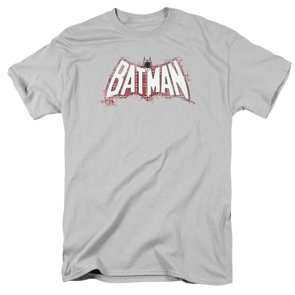 Batman - Plaid Splat Logo - Short Sleeve Adult 18/1 - Silver T-shirt