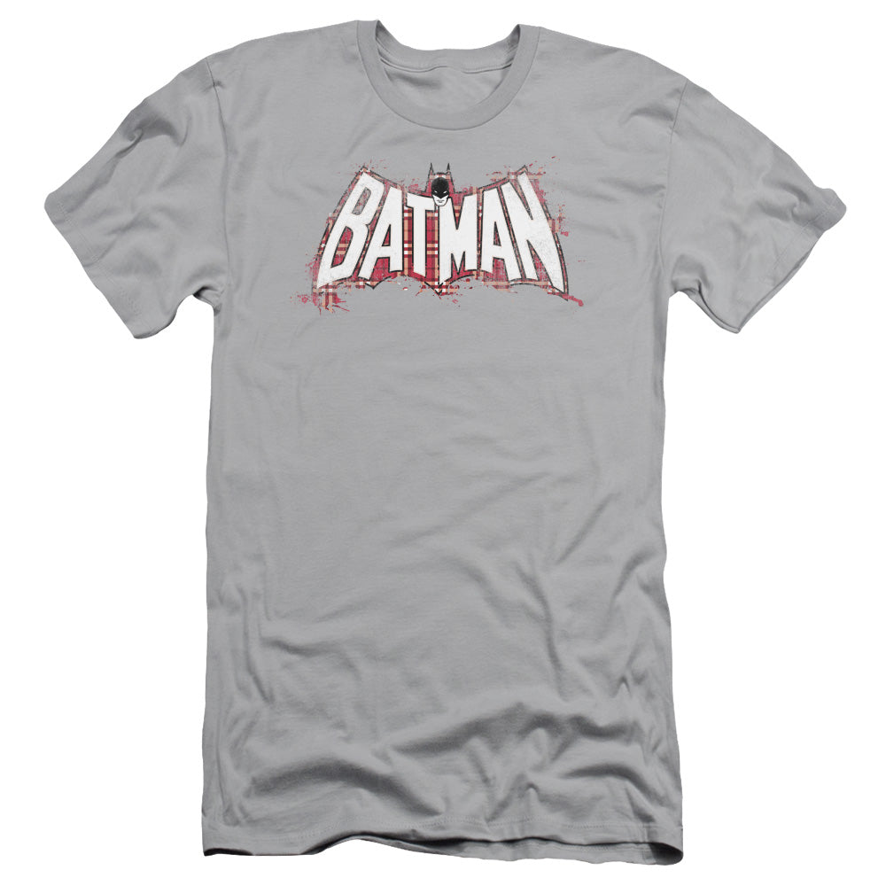 Batman - Plaid Splat Logo - Short Sleeve Adult 30/1 - Silver T-shirt