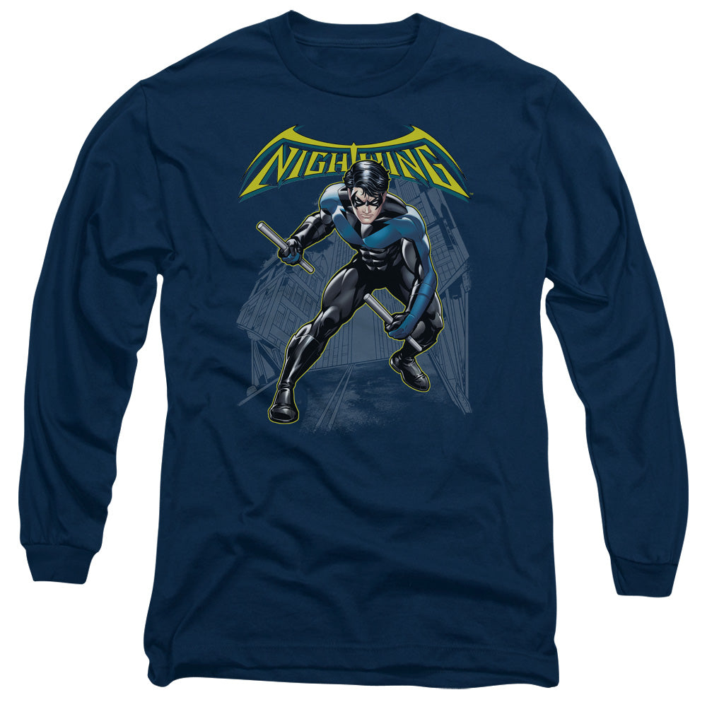 Batman - Nightwing - Long Sleeve Adult 18/1 - Navy T-shirt
