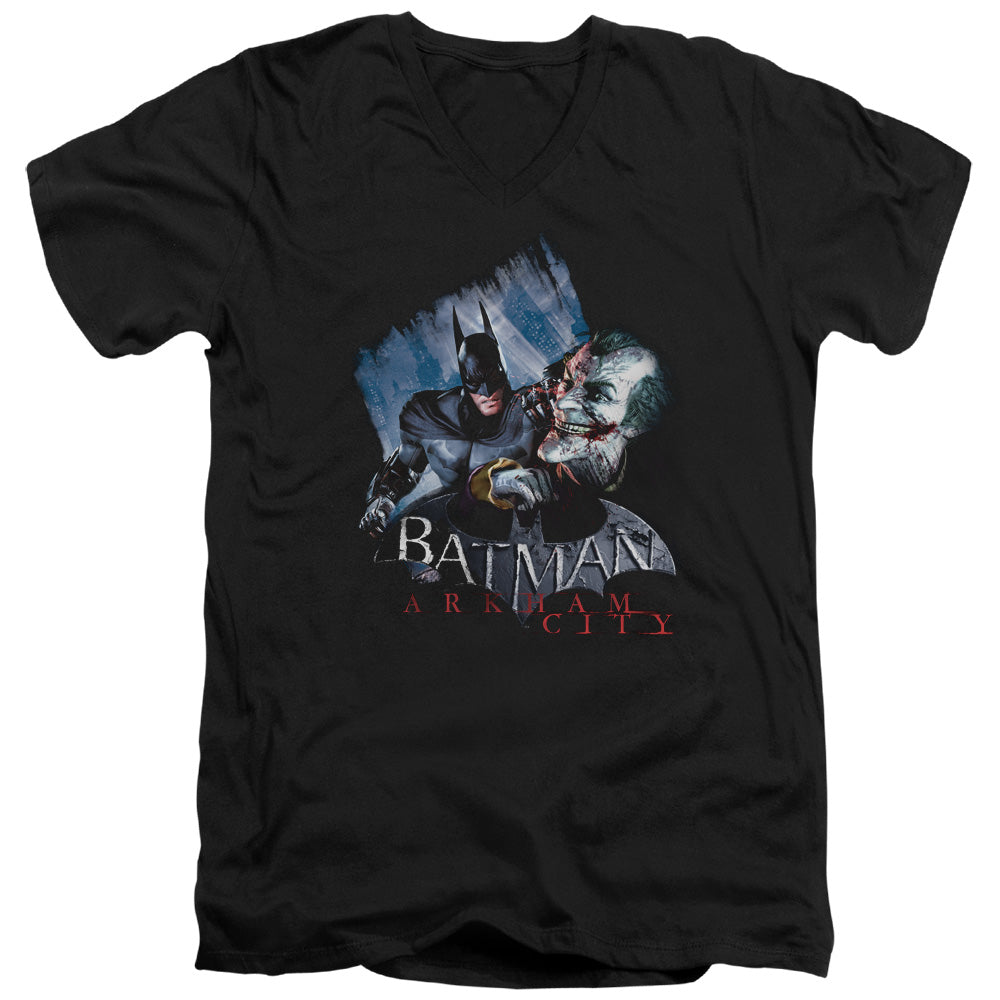 Arkham City - Jokes On You! - Short Sleeve Adult V-neck - Black T-shirt