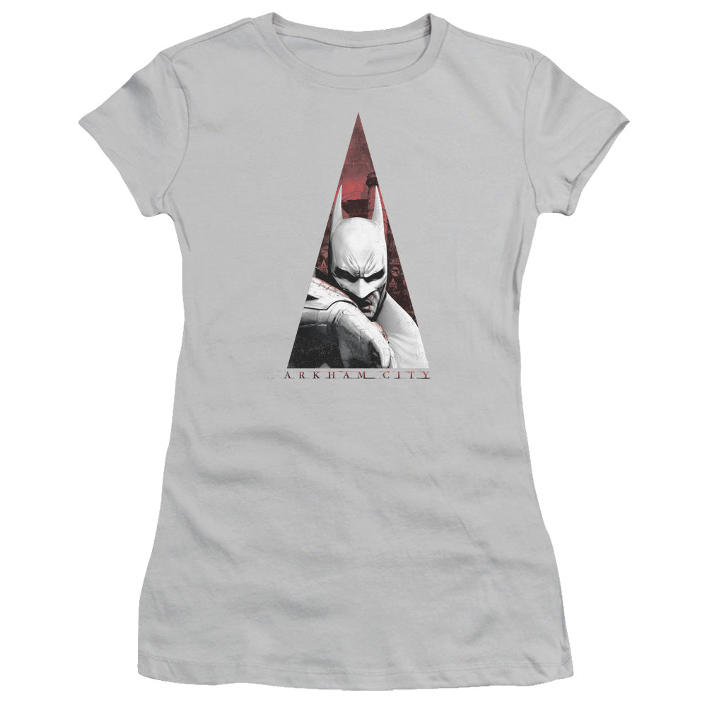 Arkham City - Bat Triangle - Short Sleeve Junior Sheer - Silver T-shirt