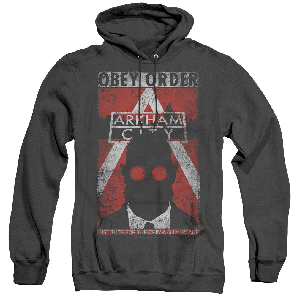 Arkham City - Obey Order Poster - Adult Heather Hoodie - Black