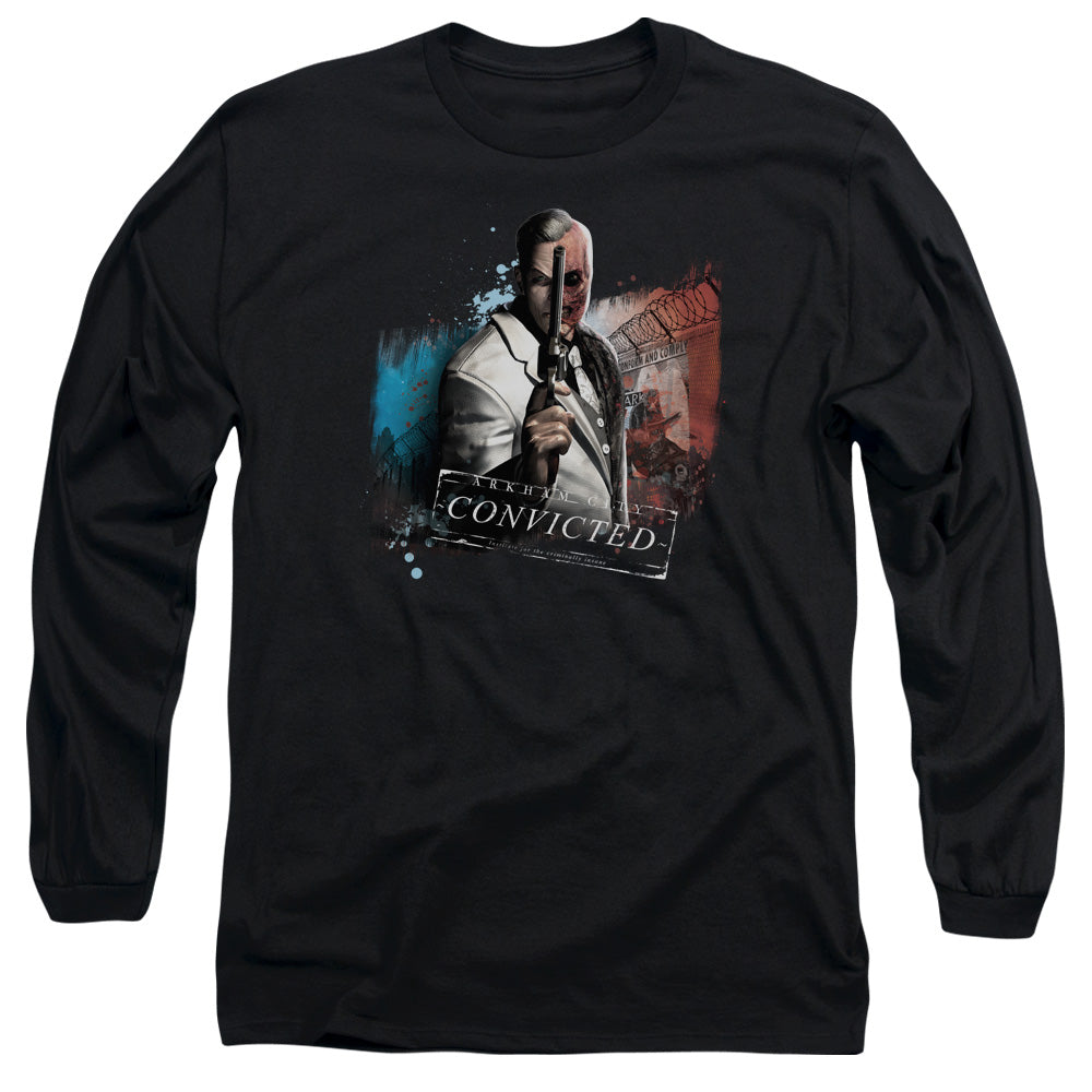 Arkham City - Two Face - Long Sleeve Adult 18/1 - Black T-shirt