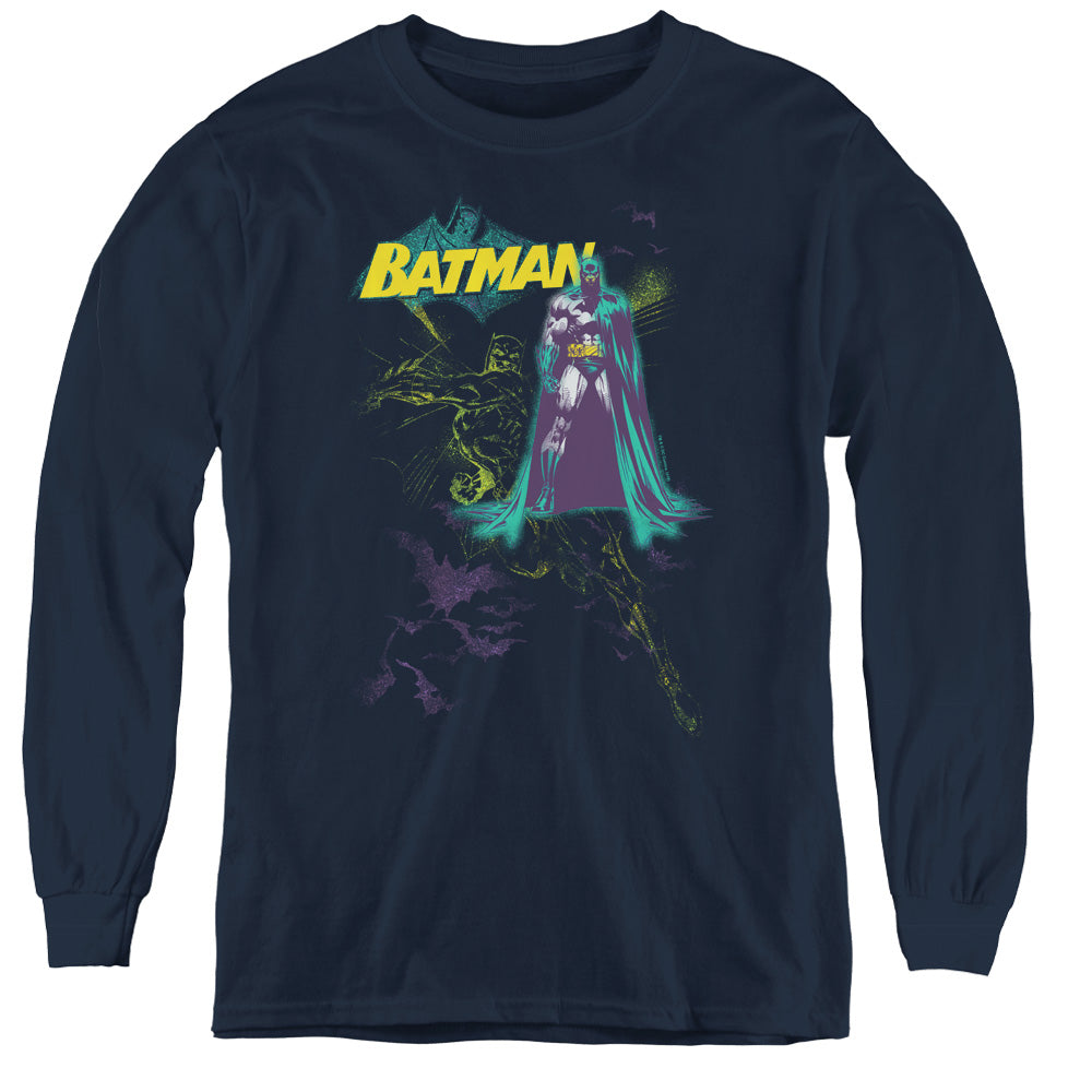 Batman - Bat Spray - Youth Long Sleeve Tee - Navy