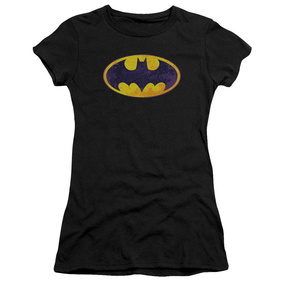 Batman - Bm Neon Distress Logo - Short Sleeve Junior Sheer - Black T-shirt