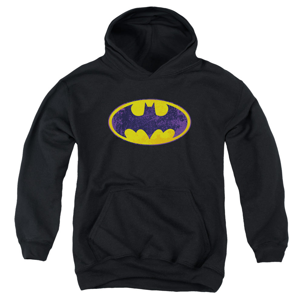 Batman - Bm Neon Distress Logo - Youth Pull-over Hoodie - Black