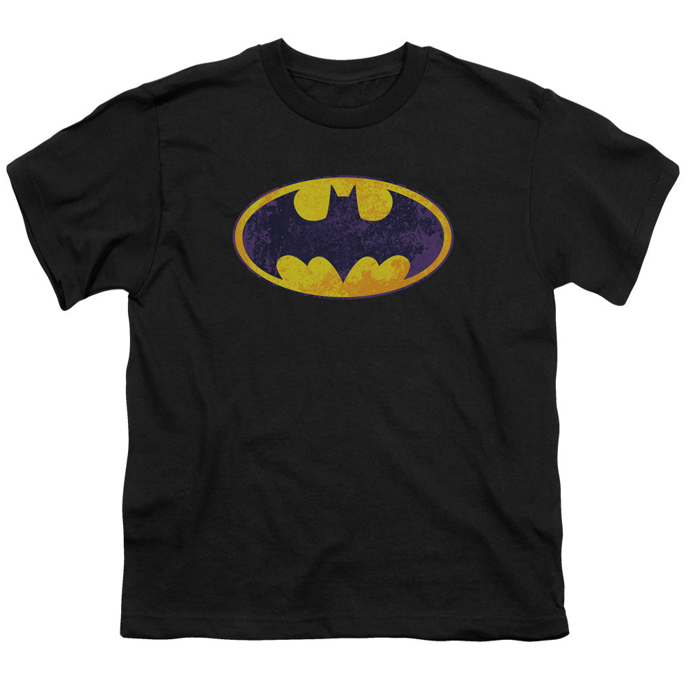 Batman - Bm Neon Distress Logo - Short Sleeve Youth 18/1 - Black T-shirt