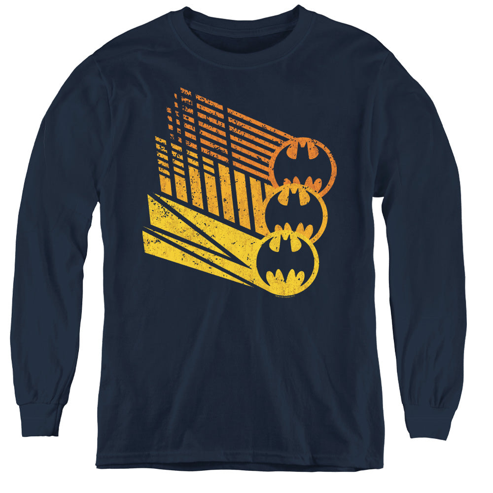 Batman - Bat Signal Shapes - Youth Long Sleeve Tee - Navy