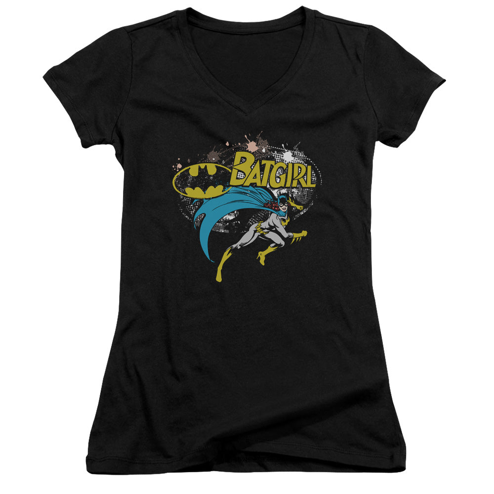 Batman Batgirl Halftone - Junior V-neck - Black