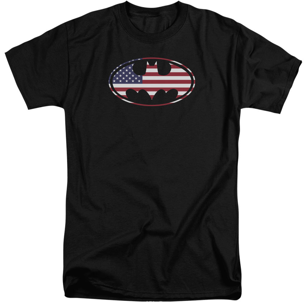 Batman - American Flag Oval - Short Sleeve Adult Tall - Black T-shirt