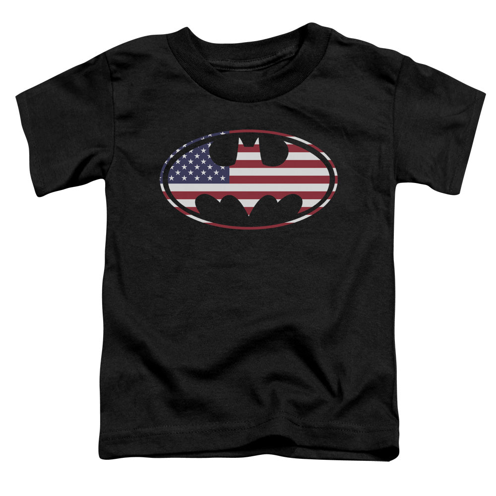 Batman - American Flag Oval - Short Sleeve Toddler Tee - Black T-shirt
