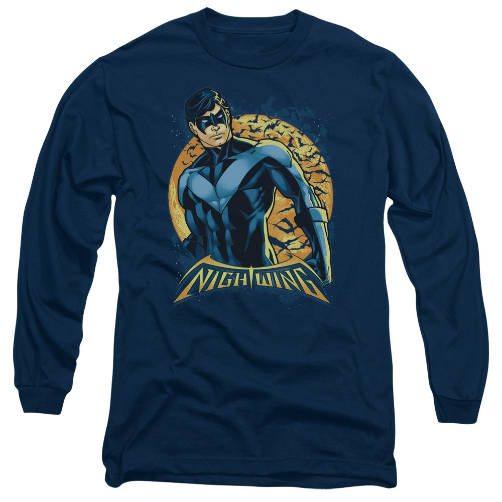 Batman - Nightwing Moon - Long Sleeve Adult 18/1 - Navy T-shirt