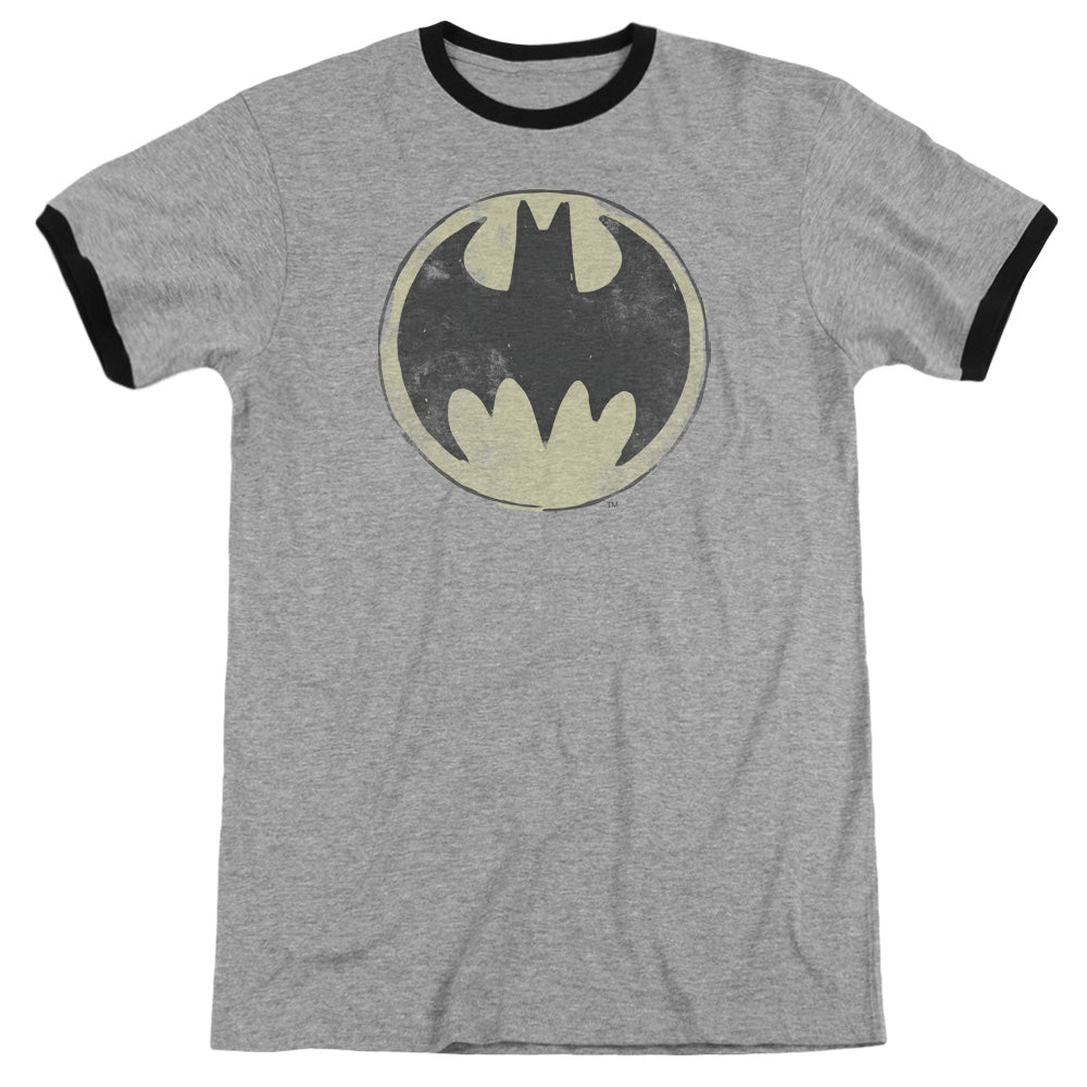 Batman - Old Time Logo - Adult Ringer - Heather/black