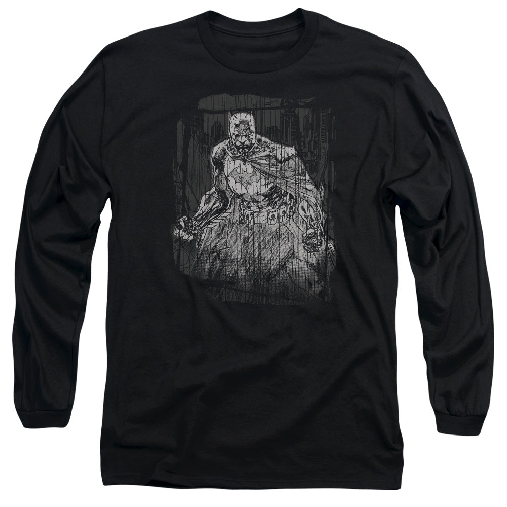 Batman - Pencilled Rain - Long Sleeve Adult 18/1 - Black T-shirt