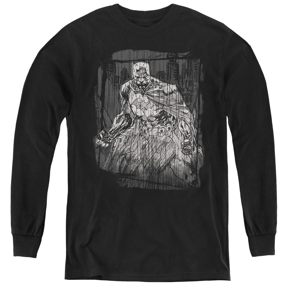 Batman - Pencilled Rain - Youth Long Sleeve Tee - Black