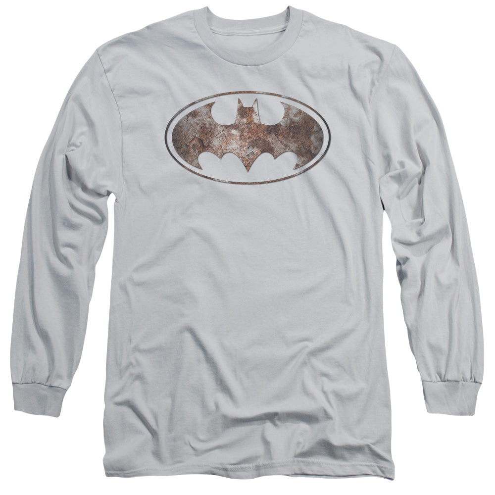 Batman - Heavy Rust Logo - Long Sleeve Adult 18/1 - Silver T-shirt