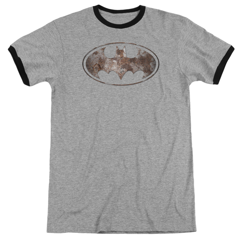 Batman - Heavy Rust Logo - Adult Ringer - Heather/black