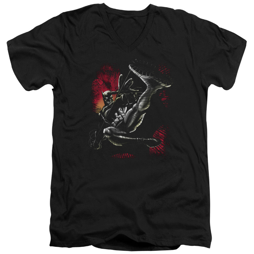 Batman - Kick Swing - Short Sleeve Adult V-neck - Black T-shirt