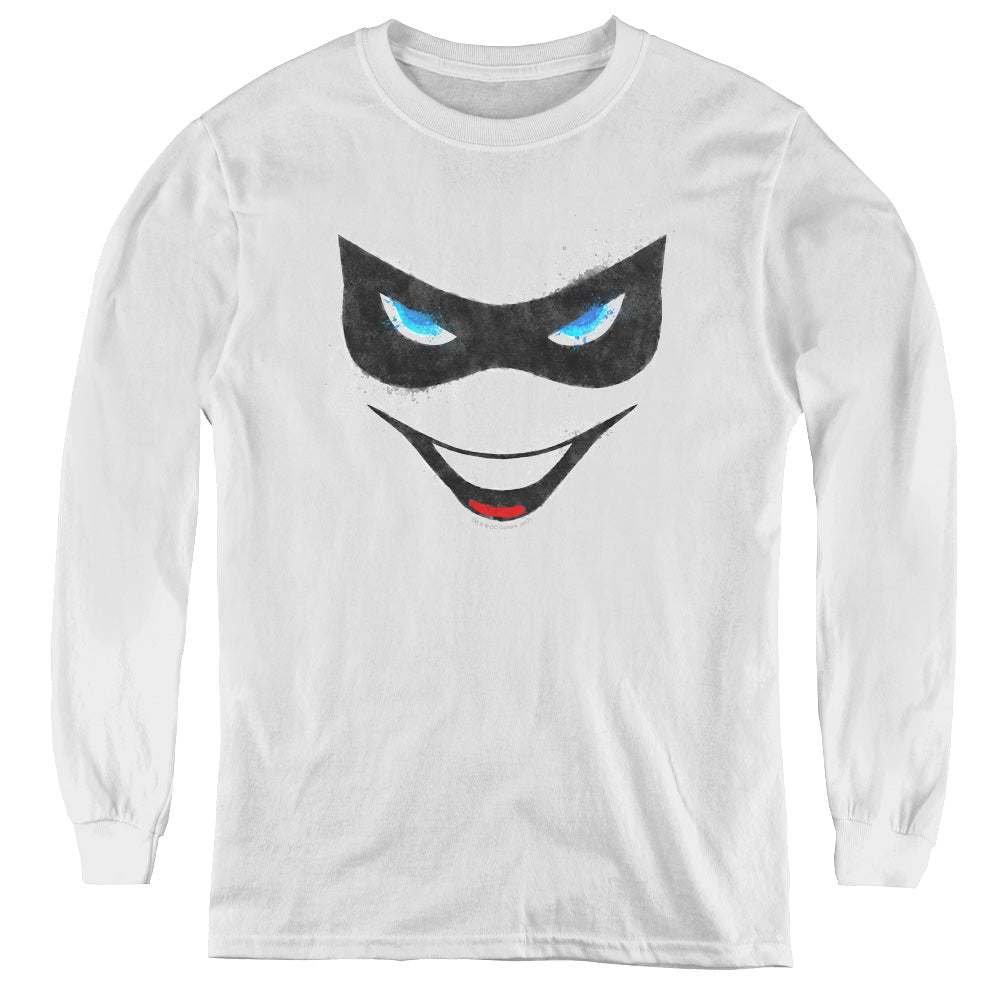 Batman - Harley Face - Youth Long Sleeve Tee - White
